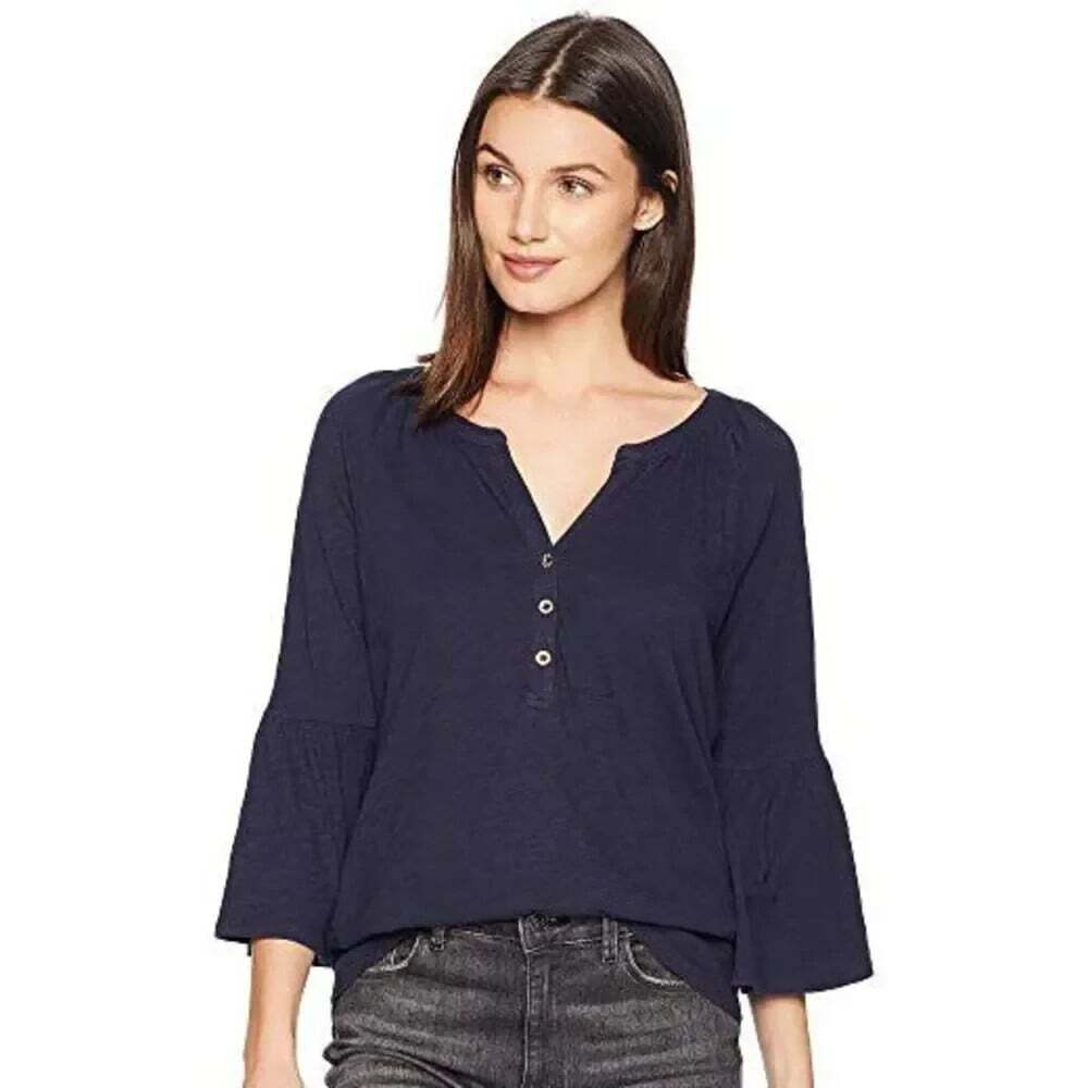 Lilly Pulitzer Teigen Size Medium True Navy Blue Flare Sleeve Tunic Top NWT